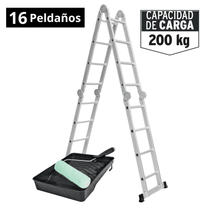 Combo Escalera Multiposicion 16 pasos + Rodillo y bandeja Truper