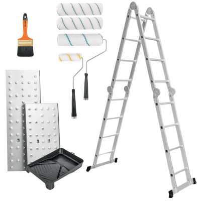 Escalera multiposición 16 peldaños + kit pintor fino Truper