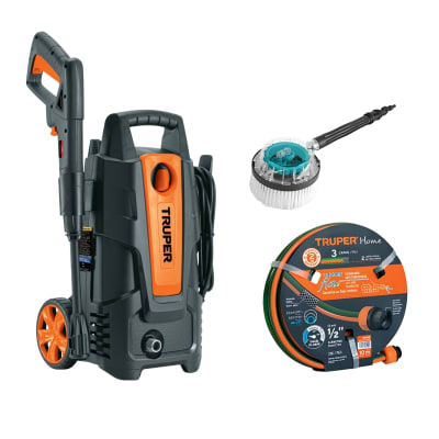 Hidrolavadora 1500 Psi Truper + Manguera 10m y Cepillo giratorio Total