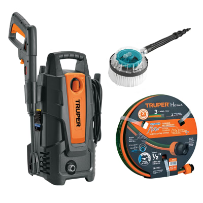 Hidrolavadora 1500 Psi Truper + Manguera 10m y Cepillo giratorio Total