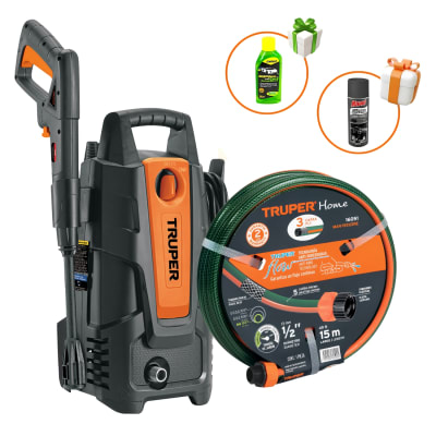 Hidrolavadora Eléctrica 1500PSI + Manguera 15m Truper + Shampu + Silicona1
