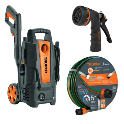 Hidolavadora con manguera de 20m y Pistola de Riego Truper1