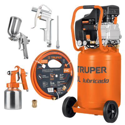 Combo Compresora 50 L  manguera 5m pistola para pintar y sopletear Truper