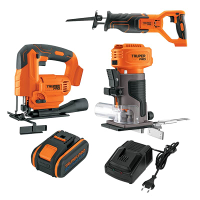 Ruteadora + Sierra Sable + Caladora 20V + 1bat 4ah Truper