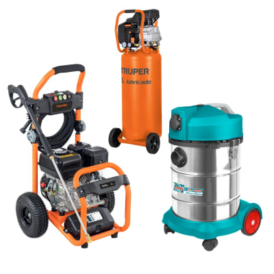 Hidrolavadora a Gasolina Truper + Compresora 80 litros Truper + Aspiradora 30L Total