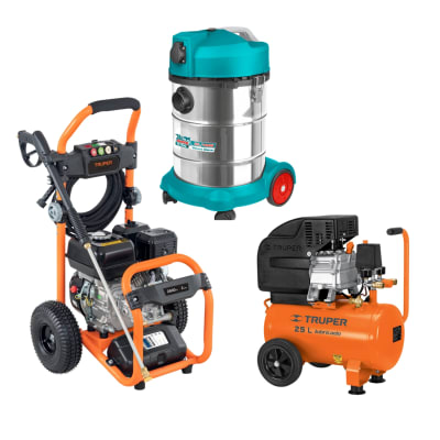 Hidrolavadora a Gasolina Truper + Compresora 25 litros Truper + Aspiradora 30L Total1