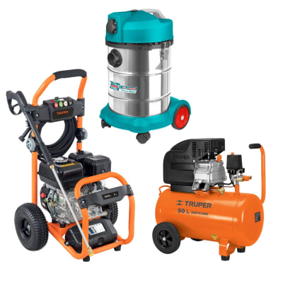 Hidrolavadora a Gasolina Truper + Compresora 50 litros Truper + Aspiradora 30L Total