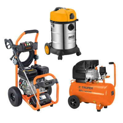 Hidrolavadora a Gasolina Truper + Compresora 50 litros Truper + Aspiradora 30L Ingco1