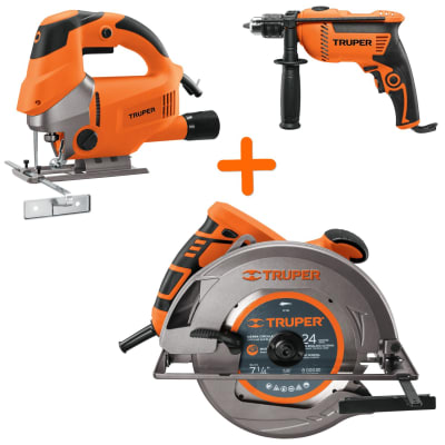 Combo Taladro Percutor 600w + Sierra Circular 1500w y Sierra Caladora 750w