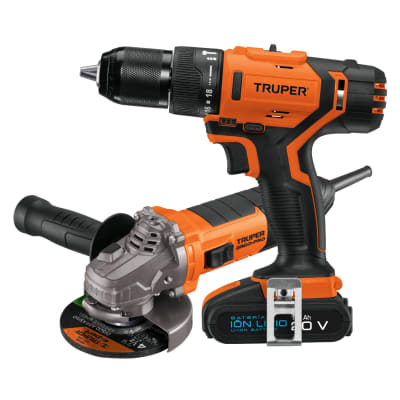 Taladro percutor inalambrico 20v + Amoladora profesional 850w Truper1