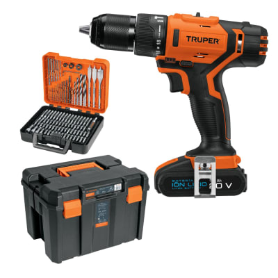 Taladro Percutor + Juego de 100 brocas y puntas + caja Truper