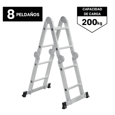 Escalera multiposición 8 peldaños soporta 200Kg Truper