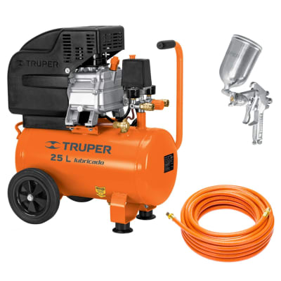 Combo compresora de 25 litros con manguera 5m y pistola de alta presion Truper