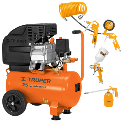 Combo compresora 25 litros Truper + Accesorios Ingco