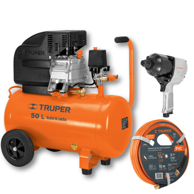 Combo compresora 50L + llave de impacto 3/4 con manguera de 10 metros Truper