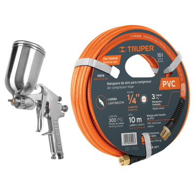 Pistola para pintar de gravedad boquilla 1mm y manguera de 10m Truper1