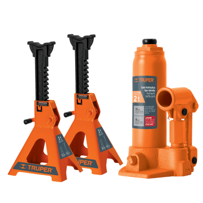 Combo Gata Hidraulica 2Tn Tipo botella + Caballete 3 toneladas truper1
