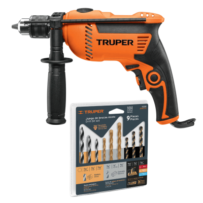 Combo Taladro Profesional 600W + Set de Brocas Concreto Metal y Madera Truper