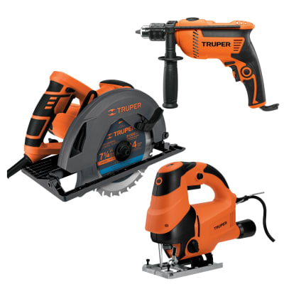 Taladro Percutor 600W + Sierra Caladora 750W y Sierra Caladora 1500W Truper