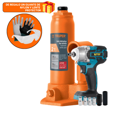 Combo gata tipo botella 2t + llave de impacto  48v XTD