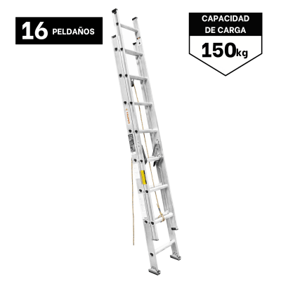 Escalera Telescópica 16 peldaños Soporta 150 Kg Truper