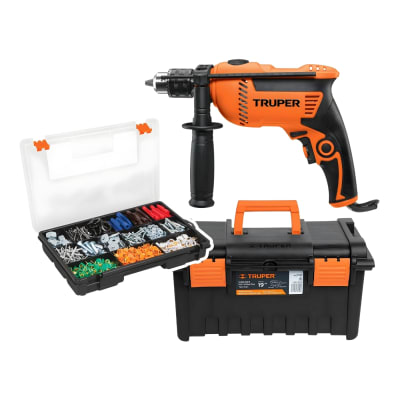 Combo Taladro Percutor 600w + Caja de Herramienta 19'' + Organizador Truper