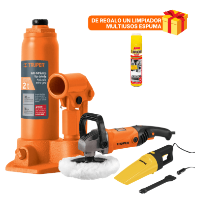 Combo gata tipo  botella 2t + pulidora  1200w + aspiradora para auto1