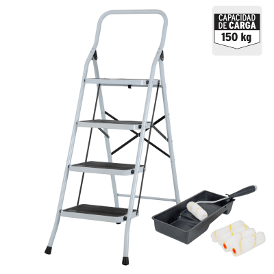 ESCALERA TUBULAR 4 PELDAÑOS PRETUL - KIT DE  RODILLO PARA PINTAR 4