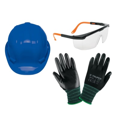 Combo Casco + lentes de seguridad + guantes recubiertos talla M Truper1