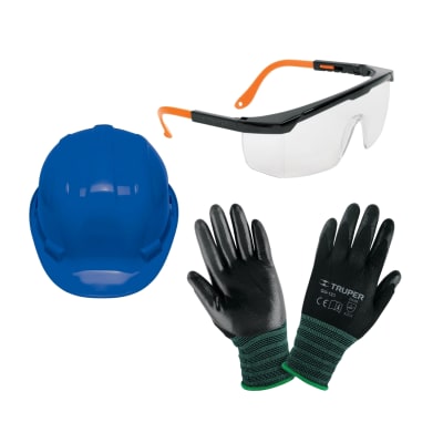 Combo Casco + lentes de seguridad + guantes recubiertos talla G Truper
