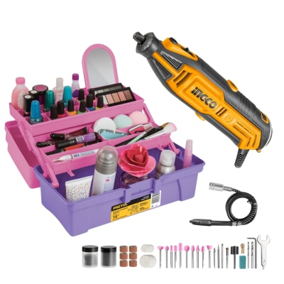 Caja Organizadora 14'' Pretul +Mini Rectificadora 130W Ingco