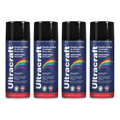 Pintura spray color NEGRO BRILLANTE x4 unidades ULTRACRAFT