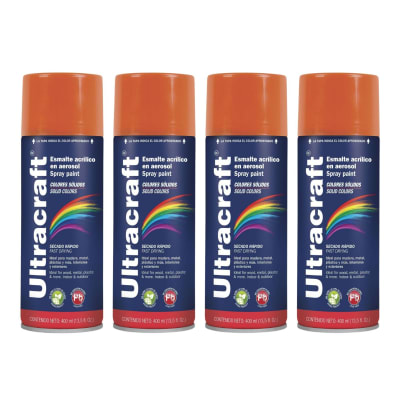 Pintura Spray Color Naranja x4 Unidades ULTRACRAF