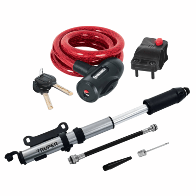 Combo Candado cadena para bicicleta con Mini Inflador 75 Psi Truper