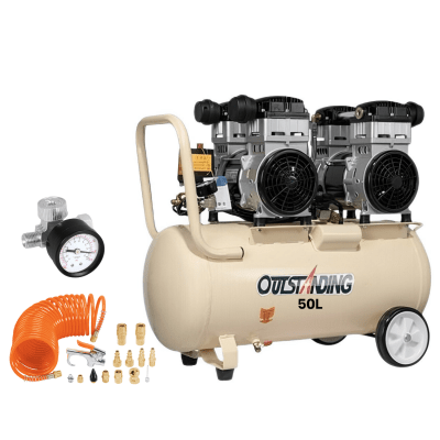 Combo compresora silenciosa 50L con regulador de aire y juego de 15 piezas Truper1