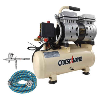 Combo compresora silenciosa 15L + aerografo de gravedad con manguera Truper1