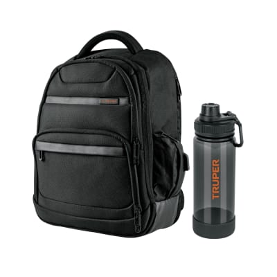 Kit Mochila porta laptop y Tomatodo de plástico Truper