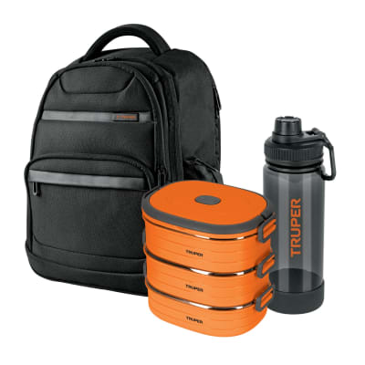 Mochila porta laptop + lonchera térmica + tomatodo Truper1