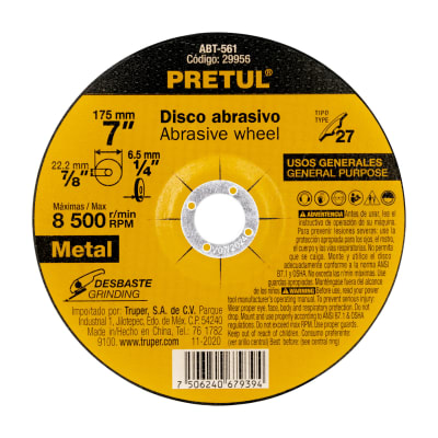 Disco Tipo 27 de 7´´ x 6.2 mm desbaste de metal, Pretul