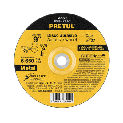 Disco Tipo 27 de 9´´ x 6.2 mm desbaste de metal, Pretul1