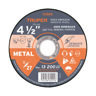 Disco Tipo 27 de 4-1/2'' x 6.4 mm para desbaste de metal Truper
