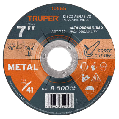 Disco de 7´´ para corte de metal, tipo 41, Truper1
