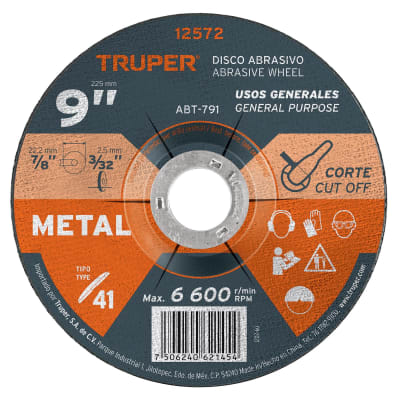 Disco de 9´´ para corte de metal, tipo 41, Truper