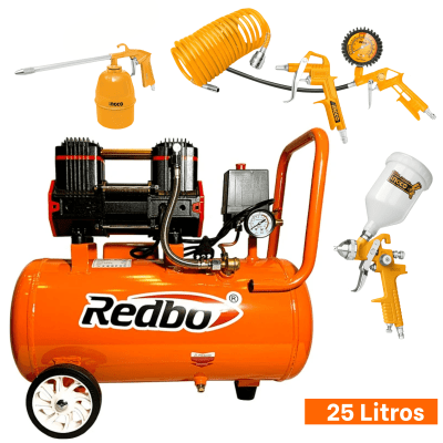 Compresora silenciosa 25 Litros Redbo + Accesorios Ingco