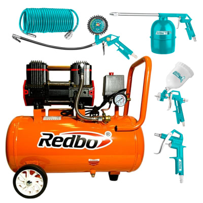 Compresora silenciosa 25 litros Redbo + 5 herramientas neumaticas