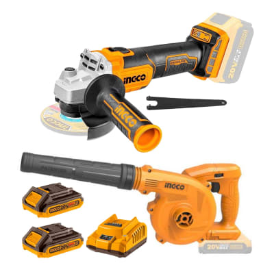Sopladora 20v Inalámbrica Ingco + Amoladora angular 20v + 2 baterías 2ah y cargador Ingco