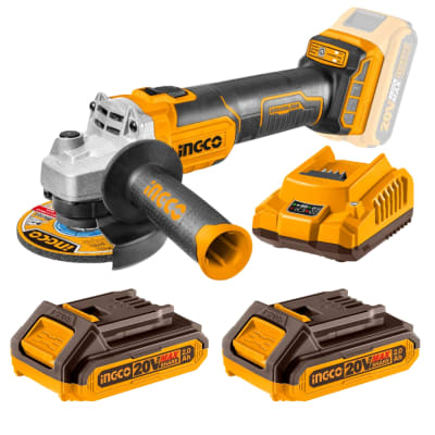 Amoladora angular 20v incluye 2 baterías 2ah y cargador ingco