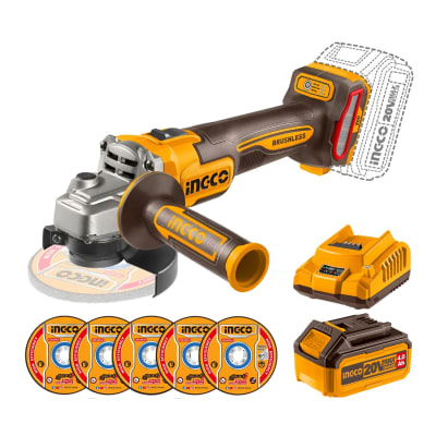 Amoladora inalambrica 900w + bateria 4ah y cargador industrial Ingco1