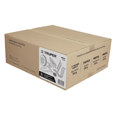 Caja con llanta reforzada y accesorios para carretilla Truper