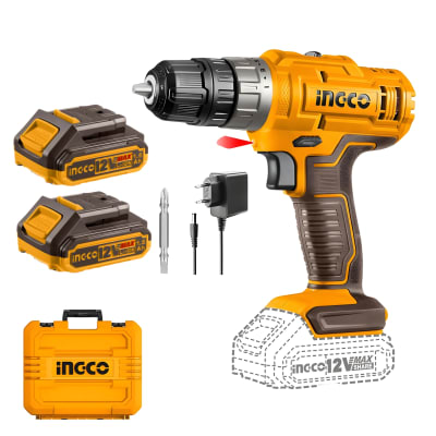 Taladro Atornillador 25nm + 2 bateria y Cargador 12v Ingco